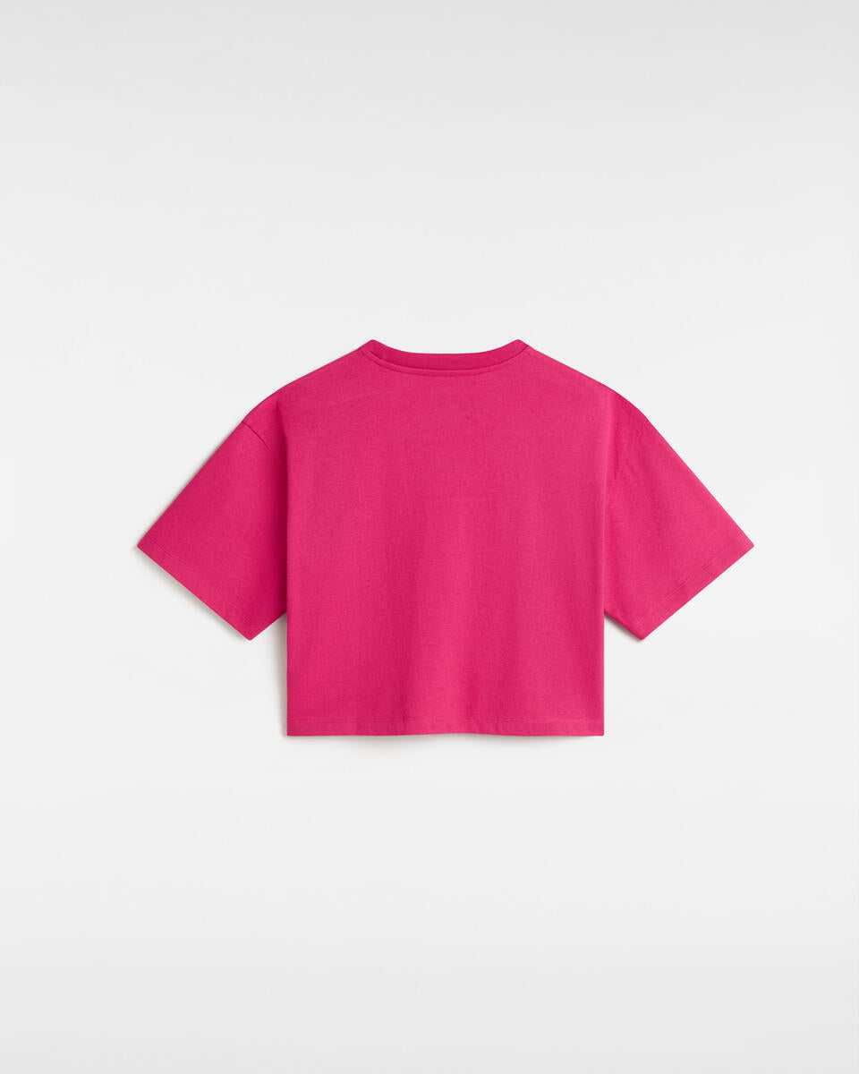 T-shirt "P5Q" Fucsia con Mini Skate Ricamato Cropped in Cotone