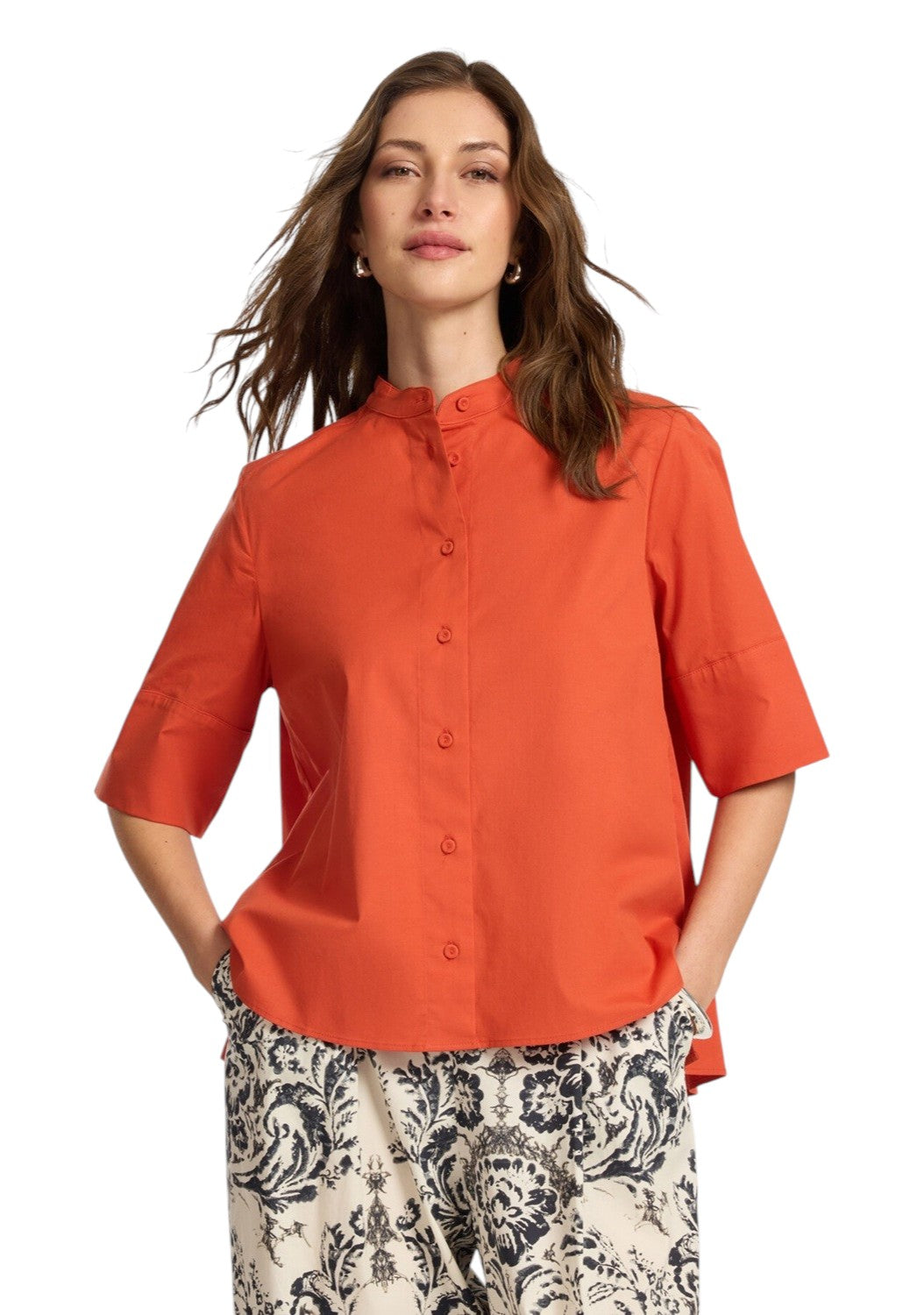 Camicia Elena Mirò donna 5011P000319N 027 Essential collo coreano Arancione<BR/>