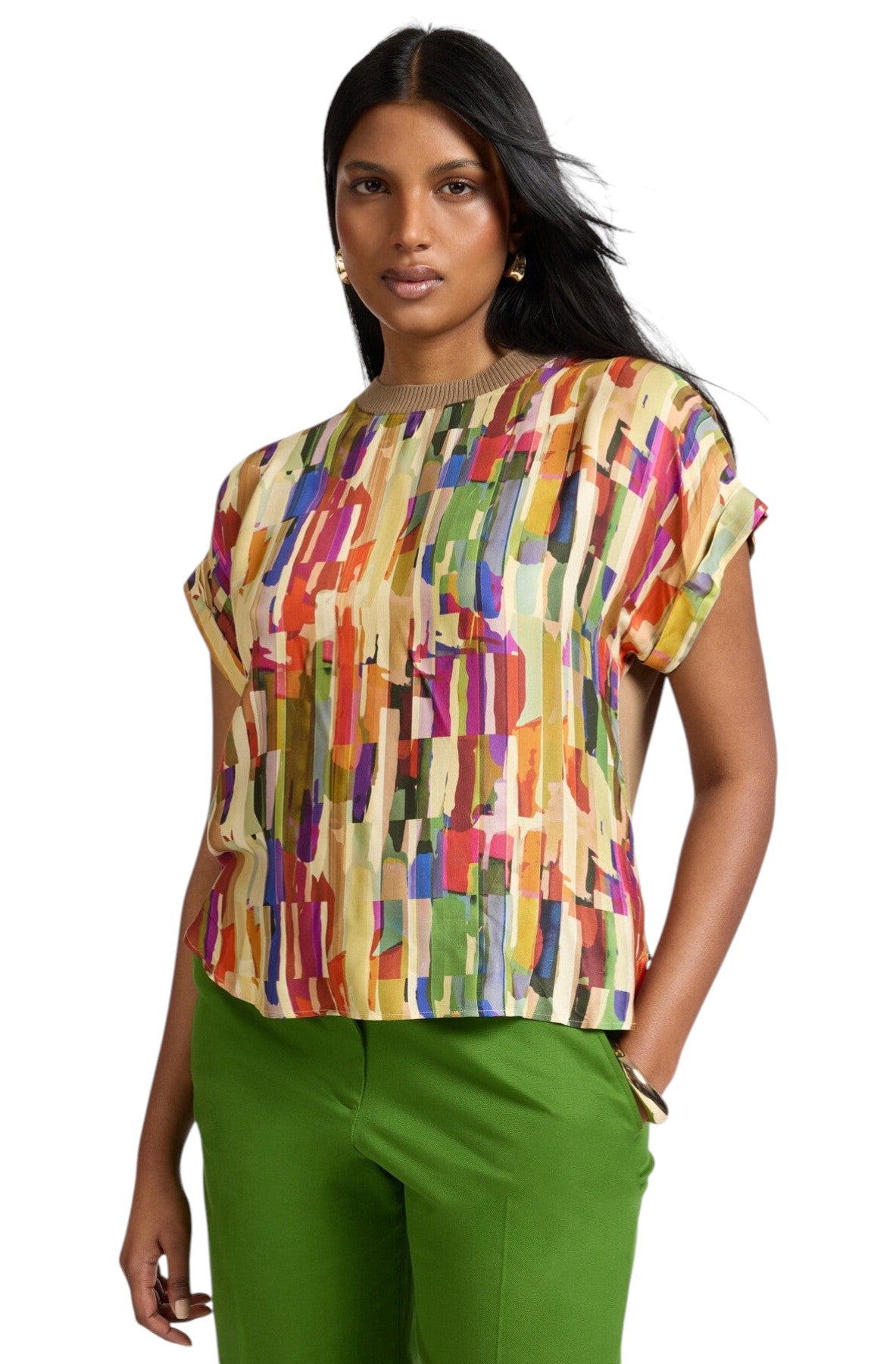 T-shirt Elena Mirò donna G084Z000603N 022 Online Selection Multicolor Oliva<BR/>