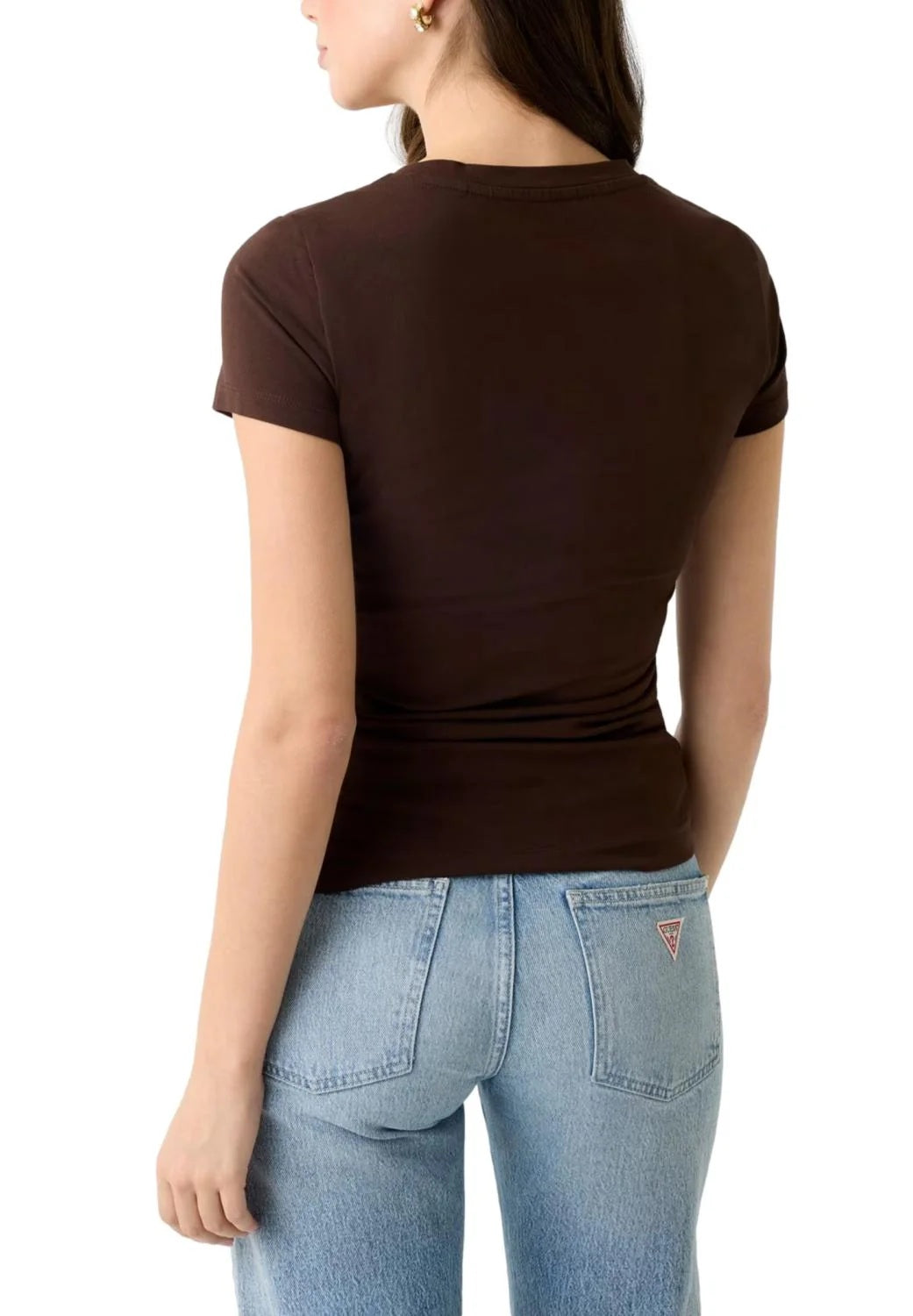 T-shirt Guess donna W6GI19K3042 G1EB logo triangolo Marrone<BR/>