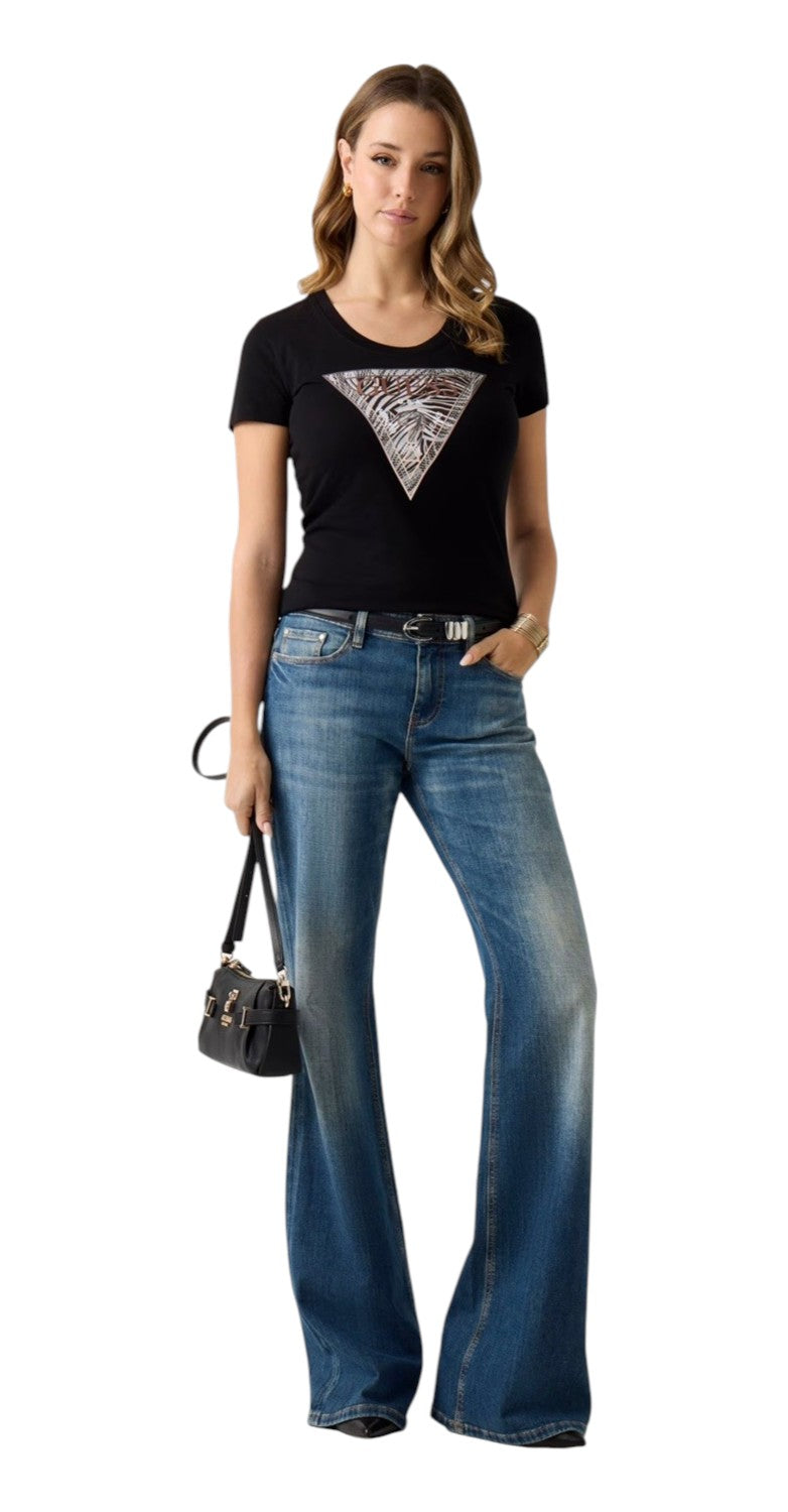 T-shirt Guess donna W6GI19K3042 JBLK logo triangolo Nero<BR/>
