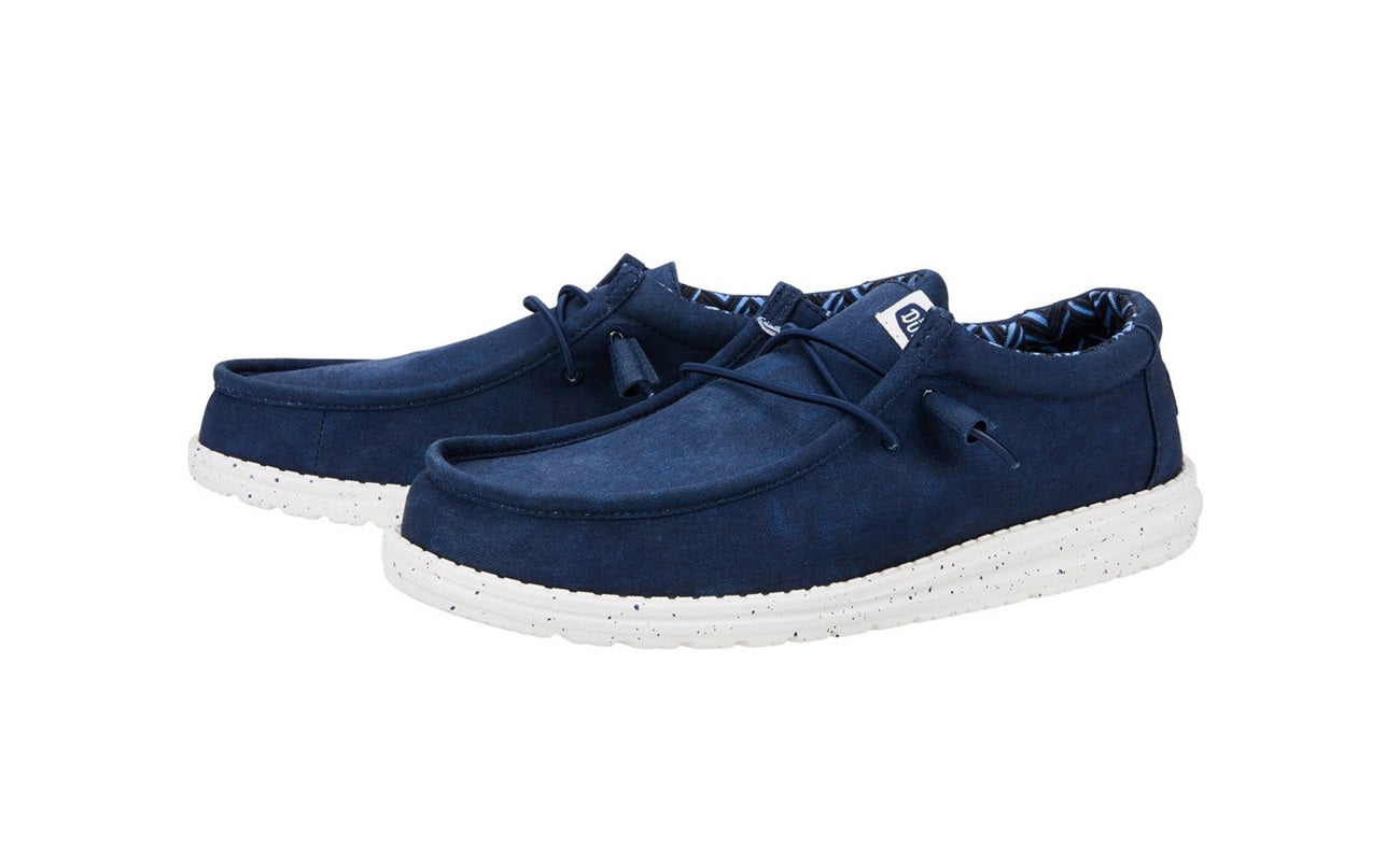 Mocassini Hey Dude uomo 40700 410 Wally Stretch Canvas Blu Navy<BR/>