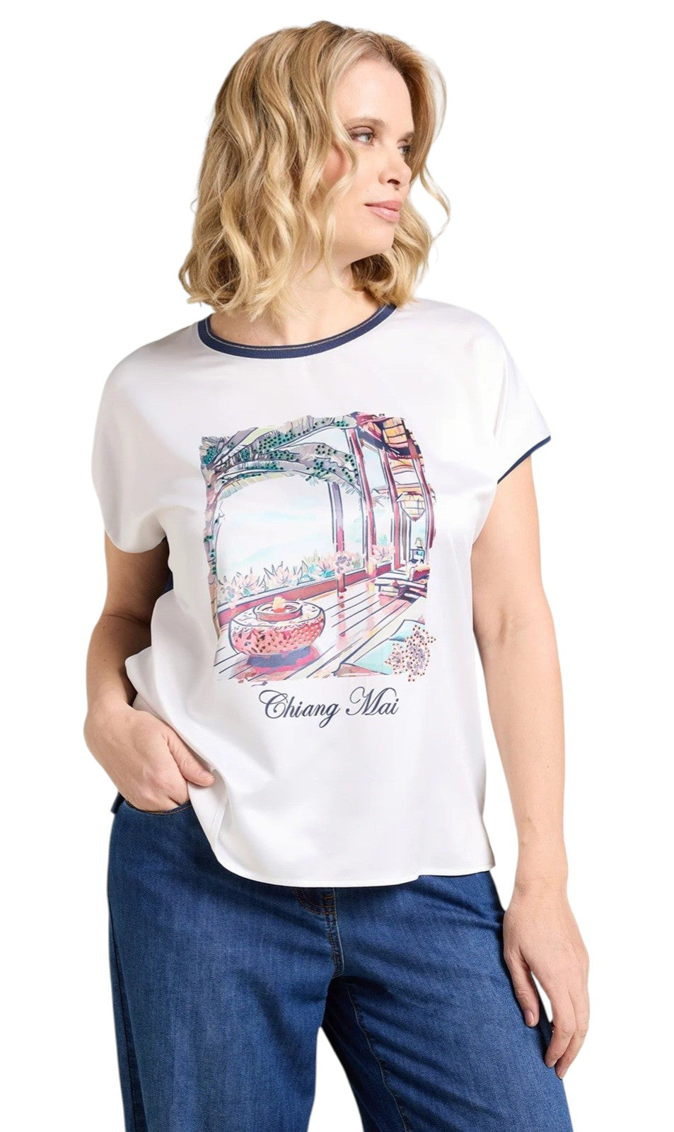 T-shirt Luisa Viola donna G084L008620N034 Performance Collection Bianco Blu<BR/>
