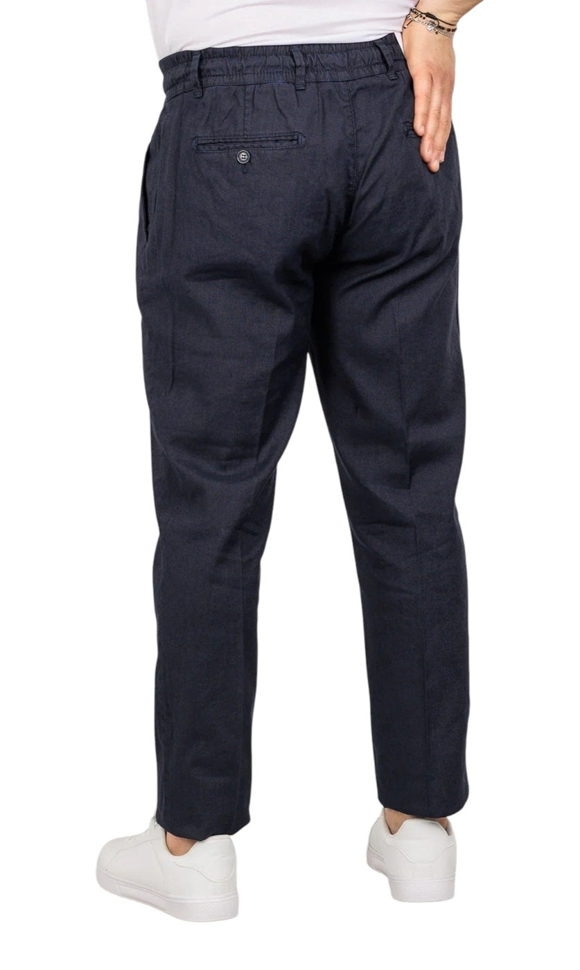Pantalaccio Moro uomo ME2631 sartoriale con pinces lino e cotone Blu
