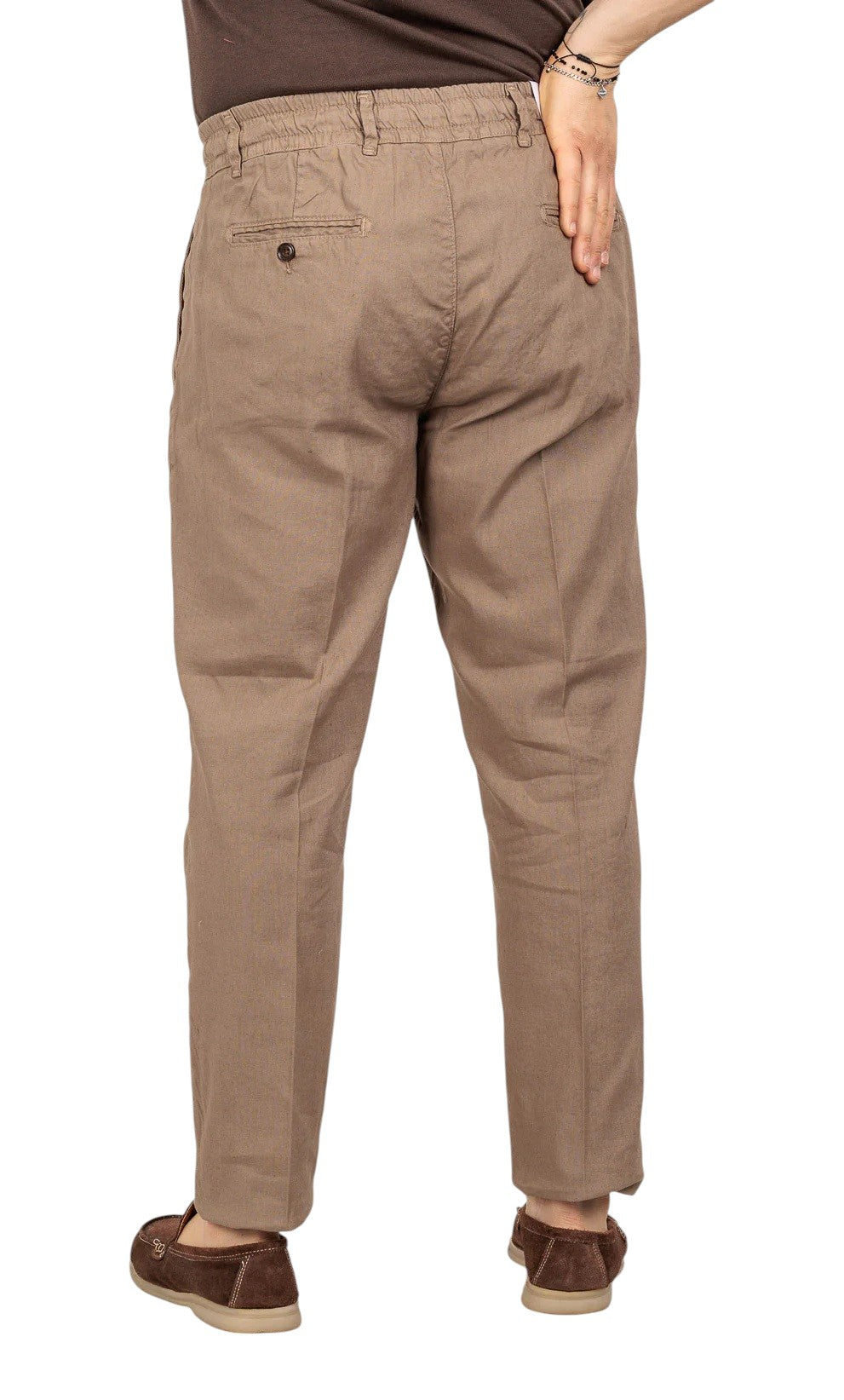Pantalaccio Moro uomo ME2631 sartoriale con pinces lino e cotone Safari<BR/>