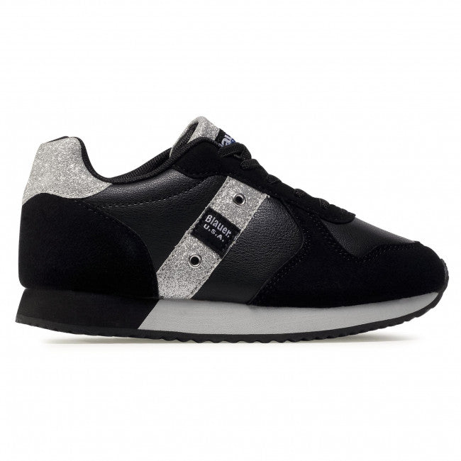 Sneakers Donna "Lilli" Nere in Similpelle con Dettagli Argento 