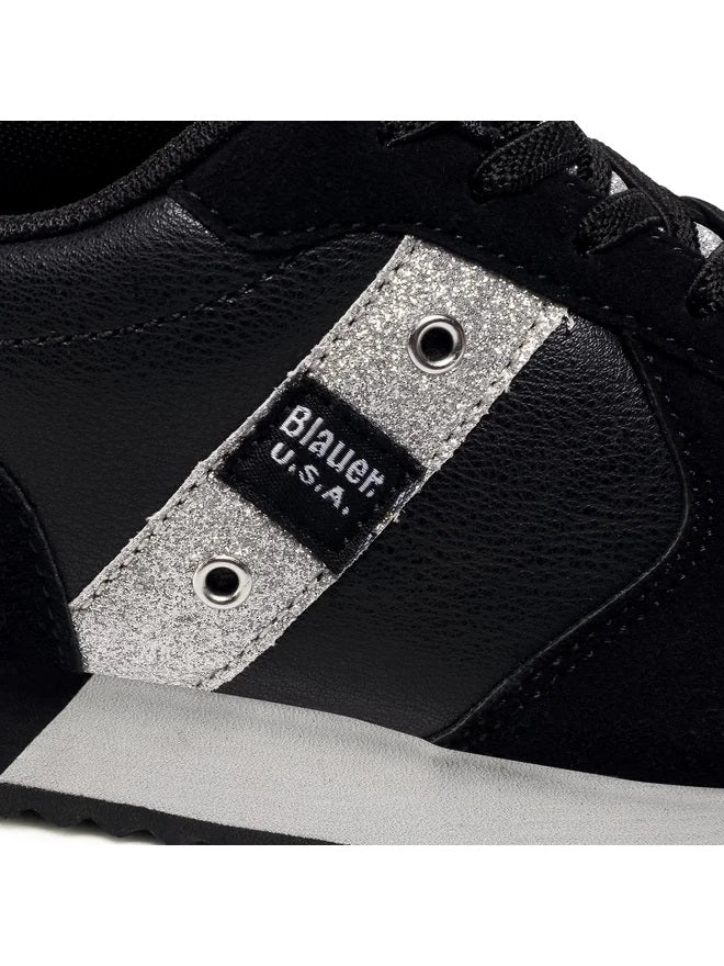 Sneakers Donna "Lilli" Nere in Similpelle con Dettagli Argento 
