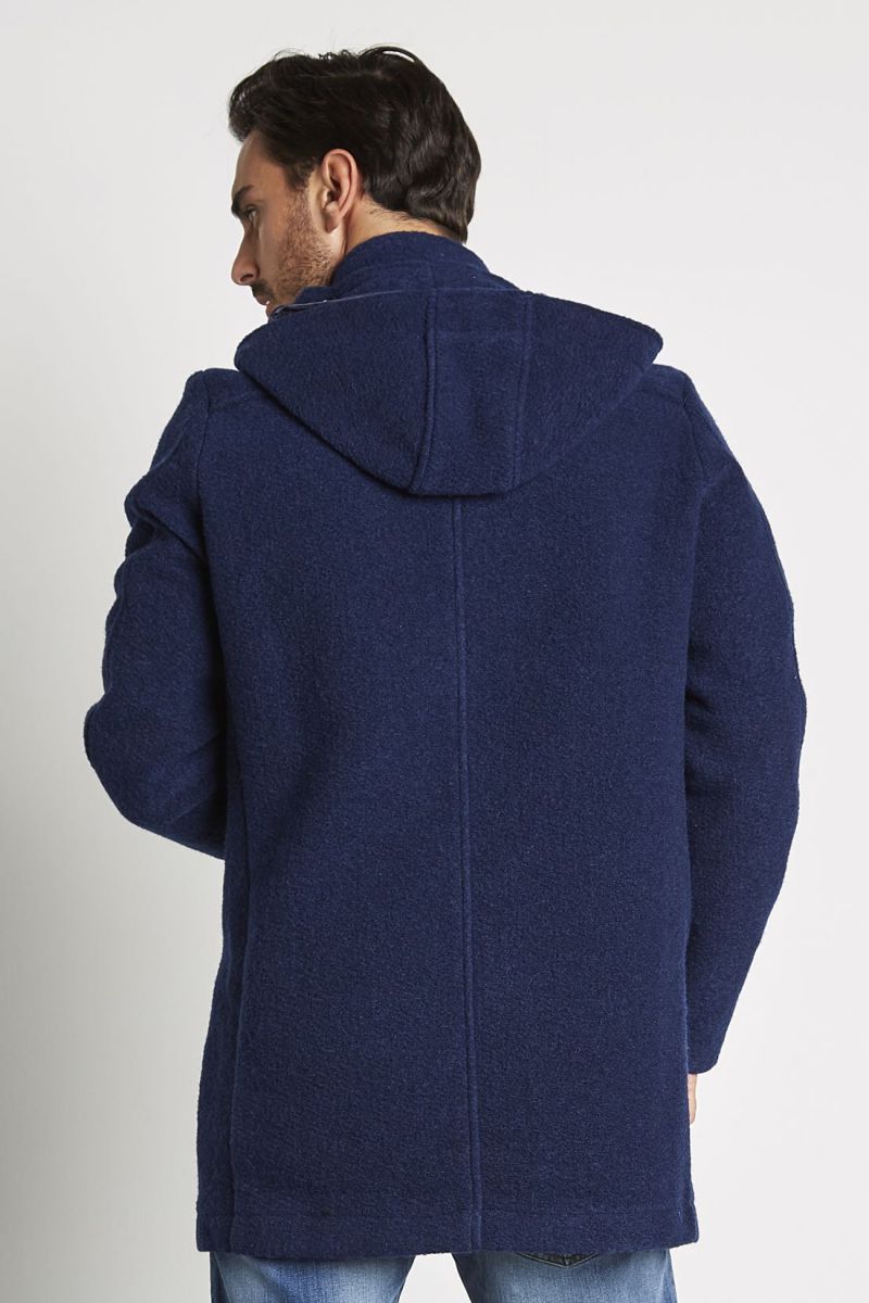 Cappotto Blu con Cappuccio Rimovibile e Collo Revers 