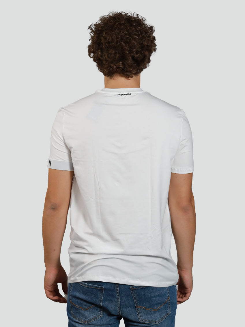 T-shirt Dsquared2 Bianca con Logo ICON  in Cotone 