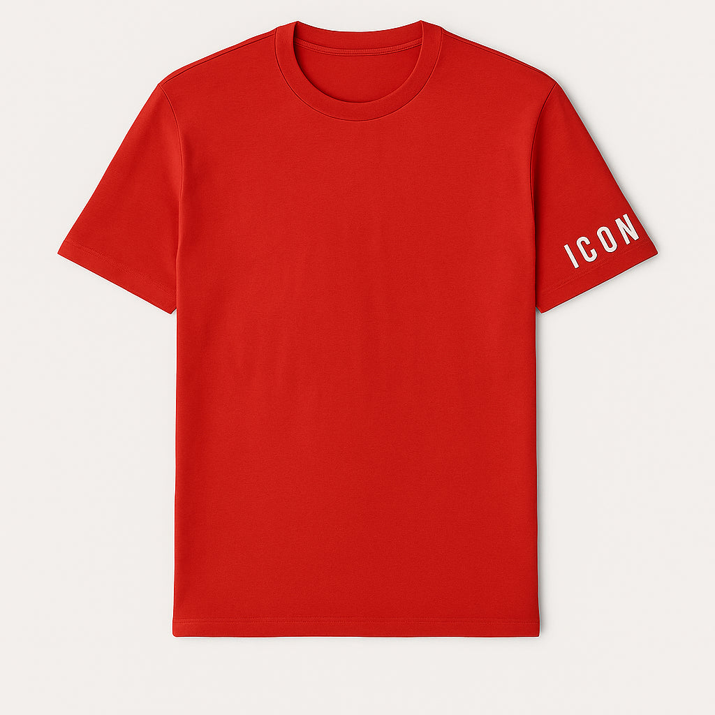 T-shirt Rossa "ICON" con Stampa sulla Manica in Cotone 