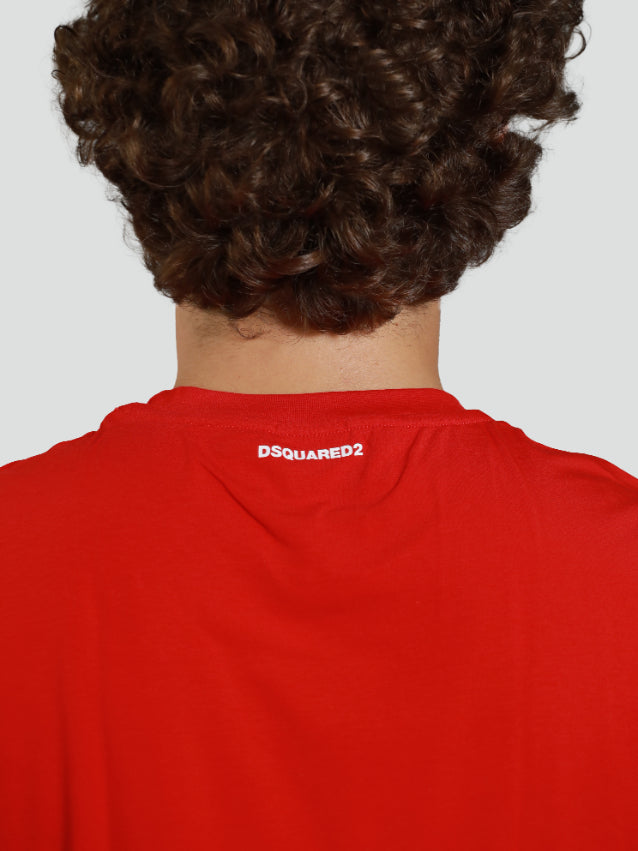 T-shirt Rossa "ICON" con Stampa sulla Manica in Cotone 