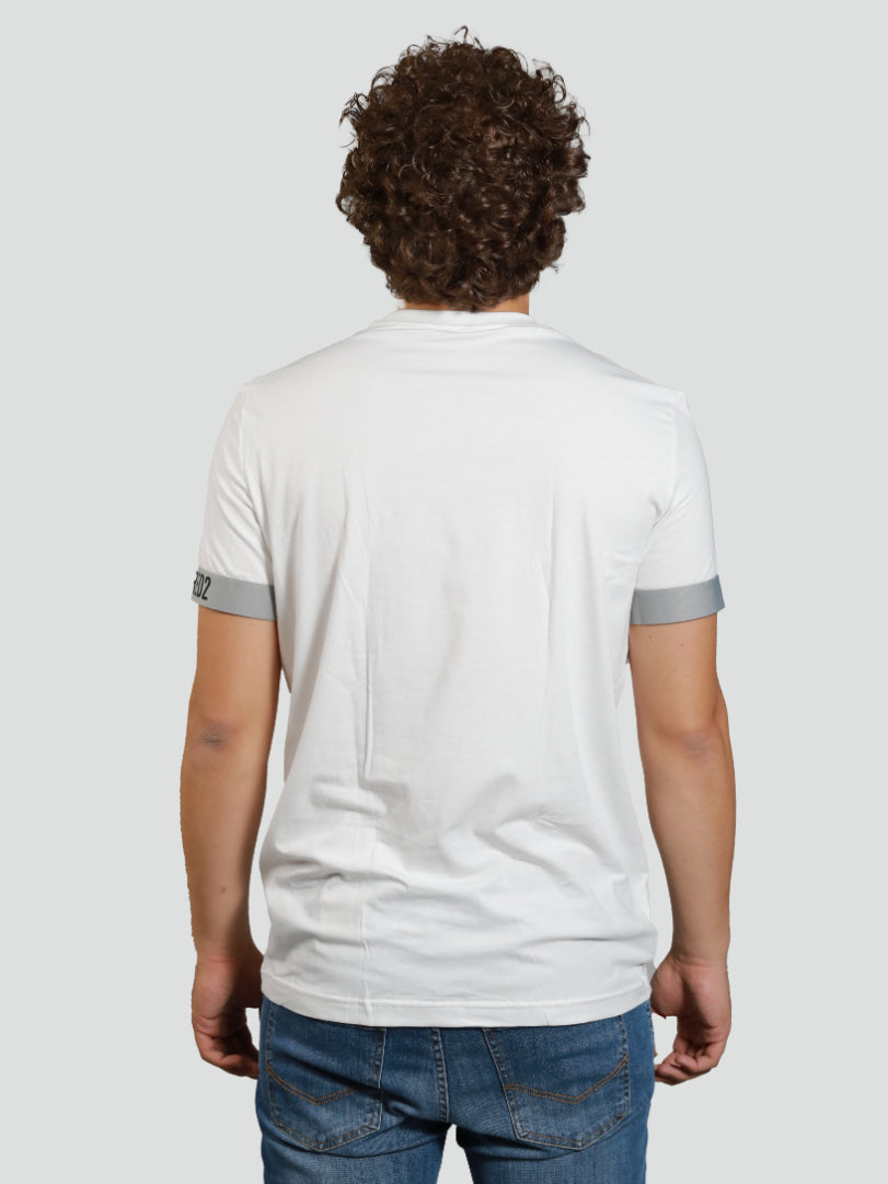 T-shirt Bianca con Dettagli a Contrasto sulle Maniche in Cotone 