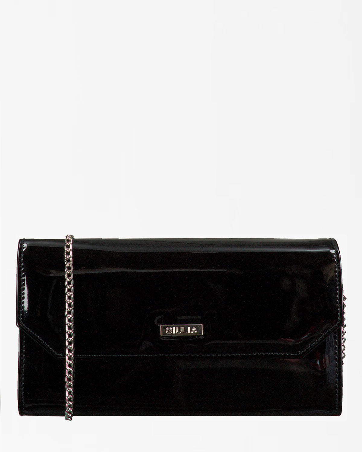 Pochette "G.HANDBAG" Nera Lucida con Tracolla a Catena 