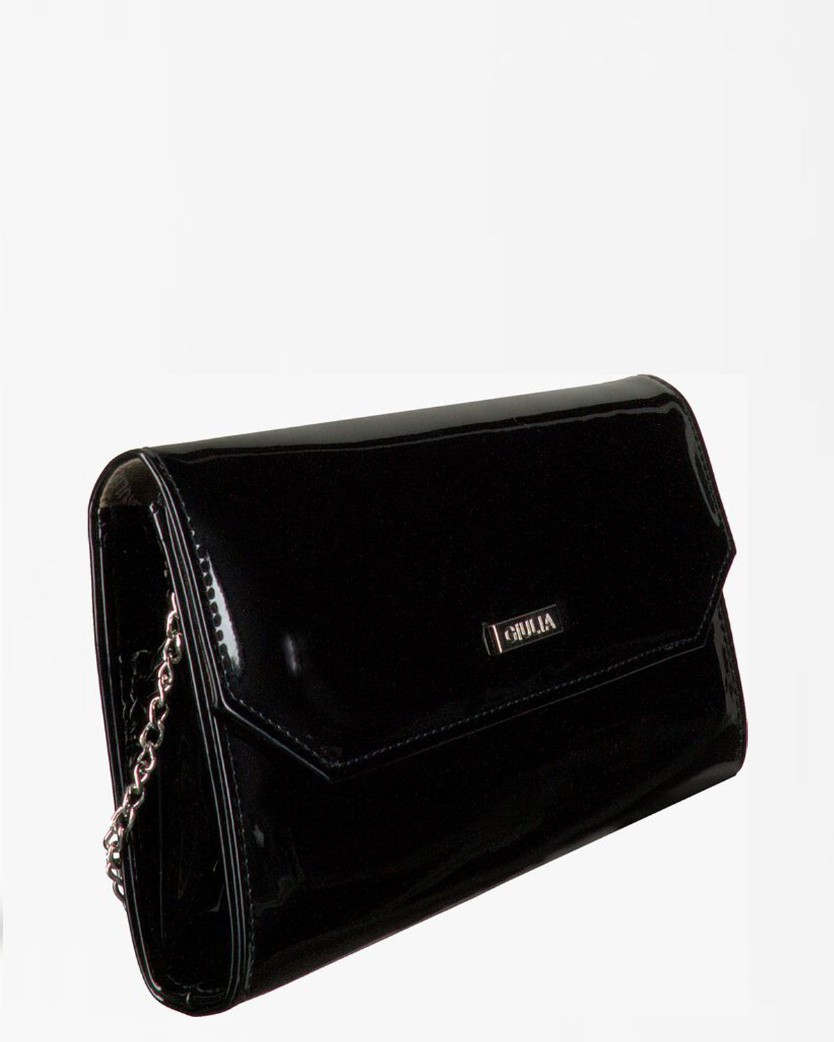 Pochette "G.HANDBAG" Nera Lucida con Tracolla a Catena 