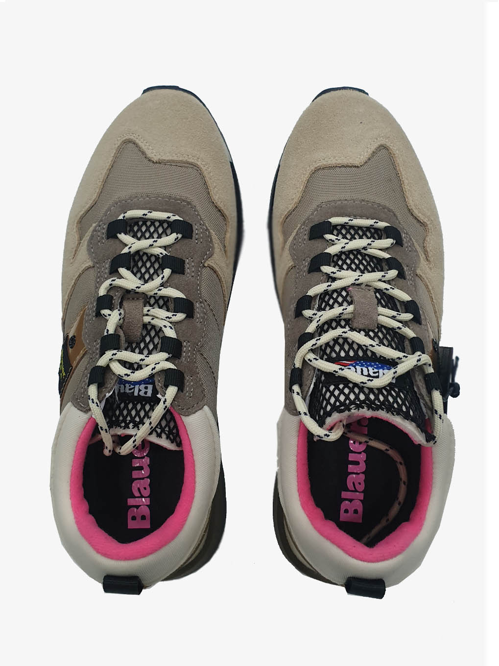Sneakers "Houma" Beige in Tessuto e Pelle con Dettagli Oro e Rosa 