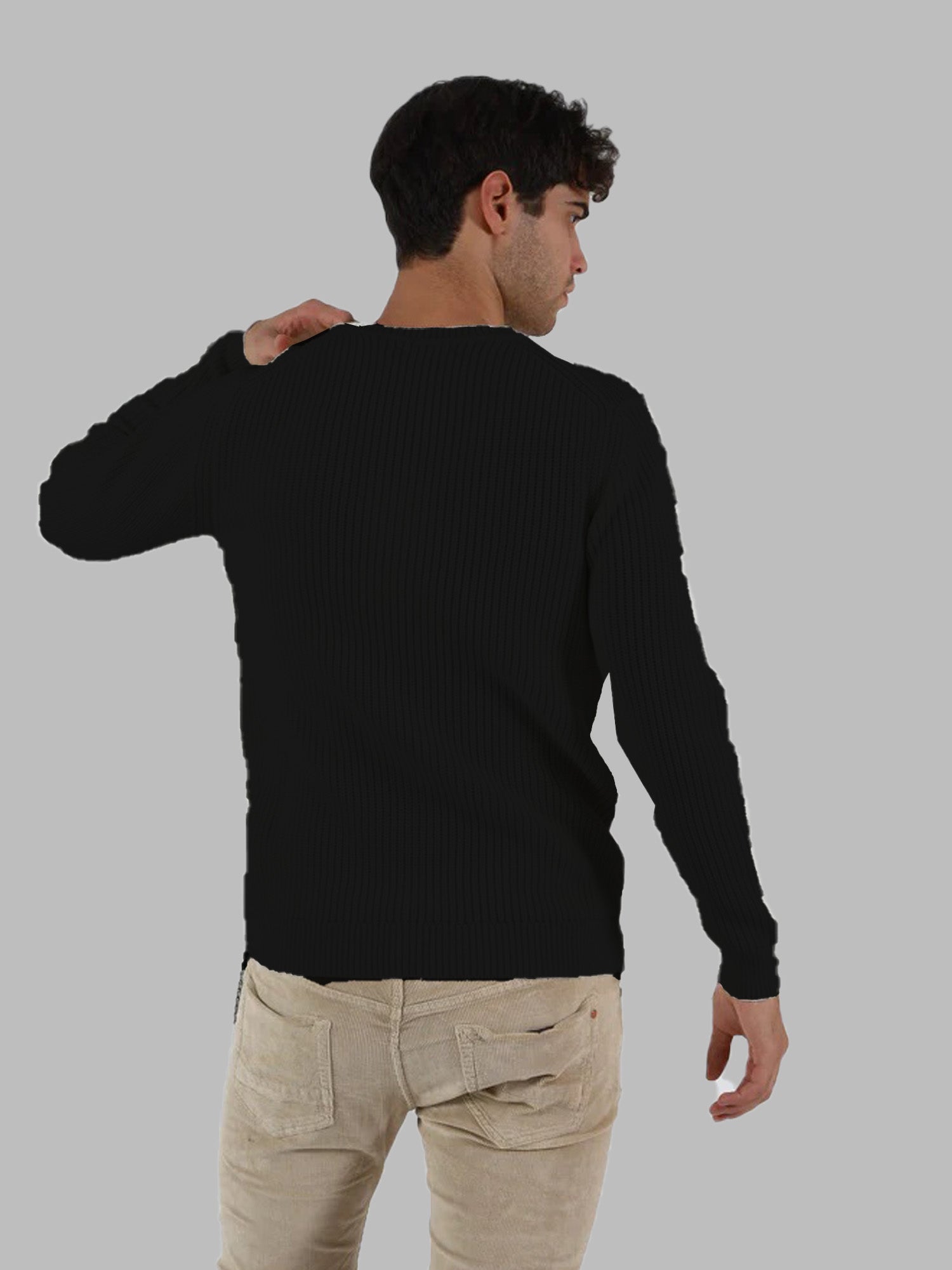 Pullover Nero Girocollo in Misto Lana 