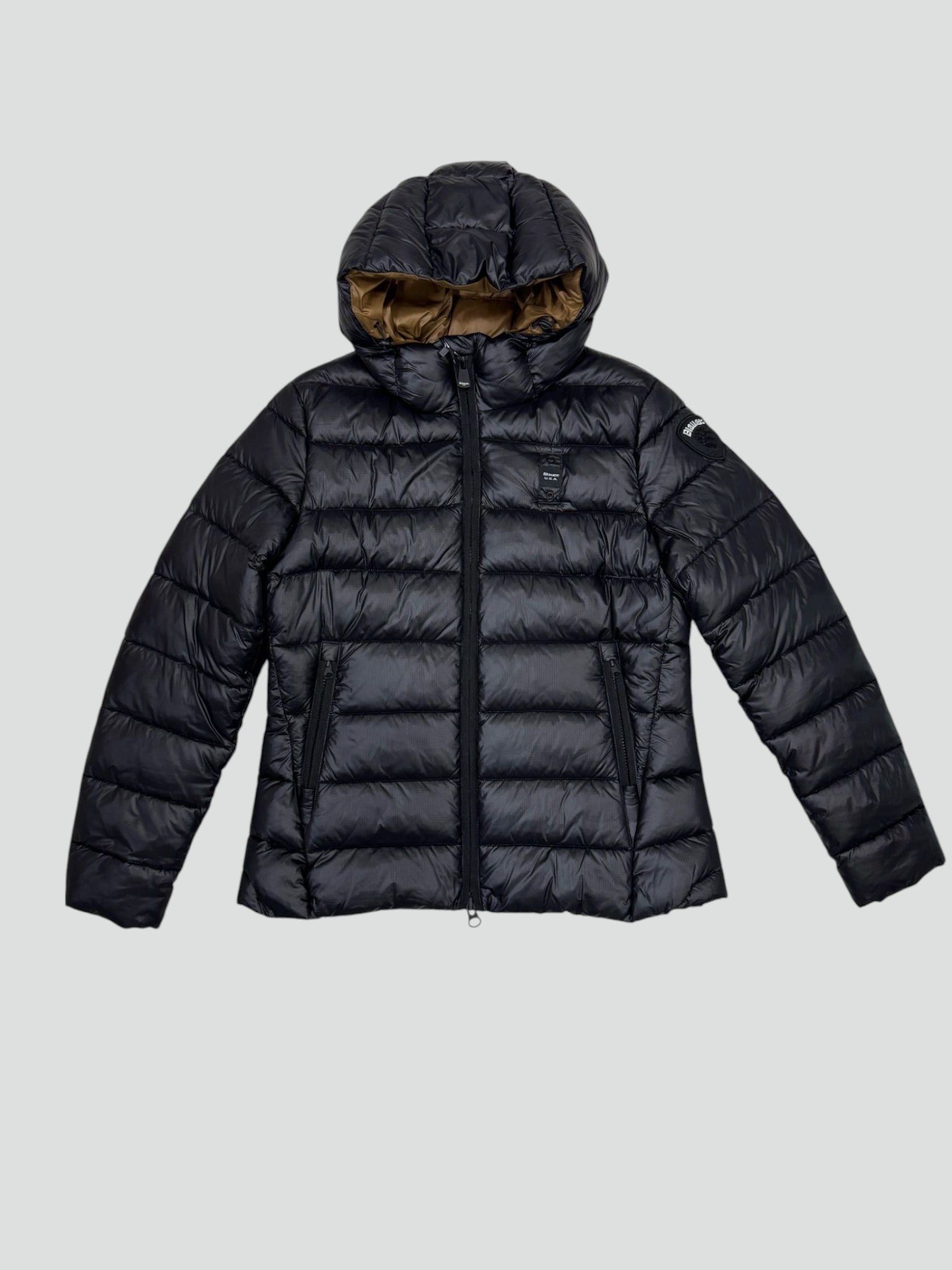 Piumino Blauer donna in nylon micro-rip nero con interno marrone 