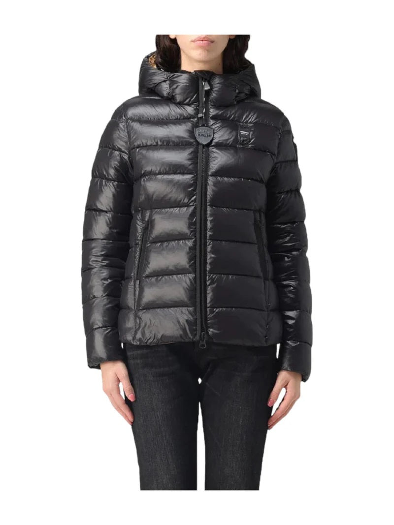 Piumino Blauer donna in nylon micro-rip nero con interno marrone 