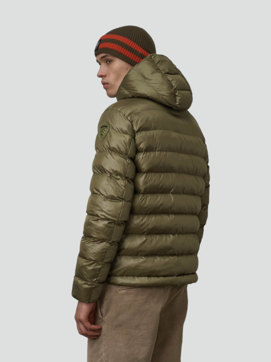 Piumino "Adams" verde in Eco Nylon con Cappuccio e Imbottitura 
