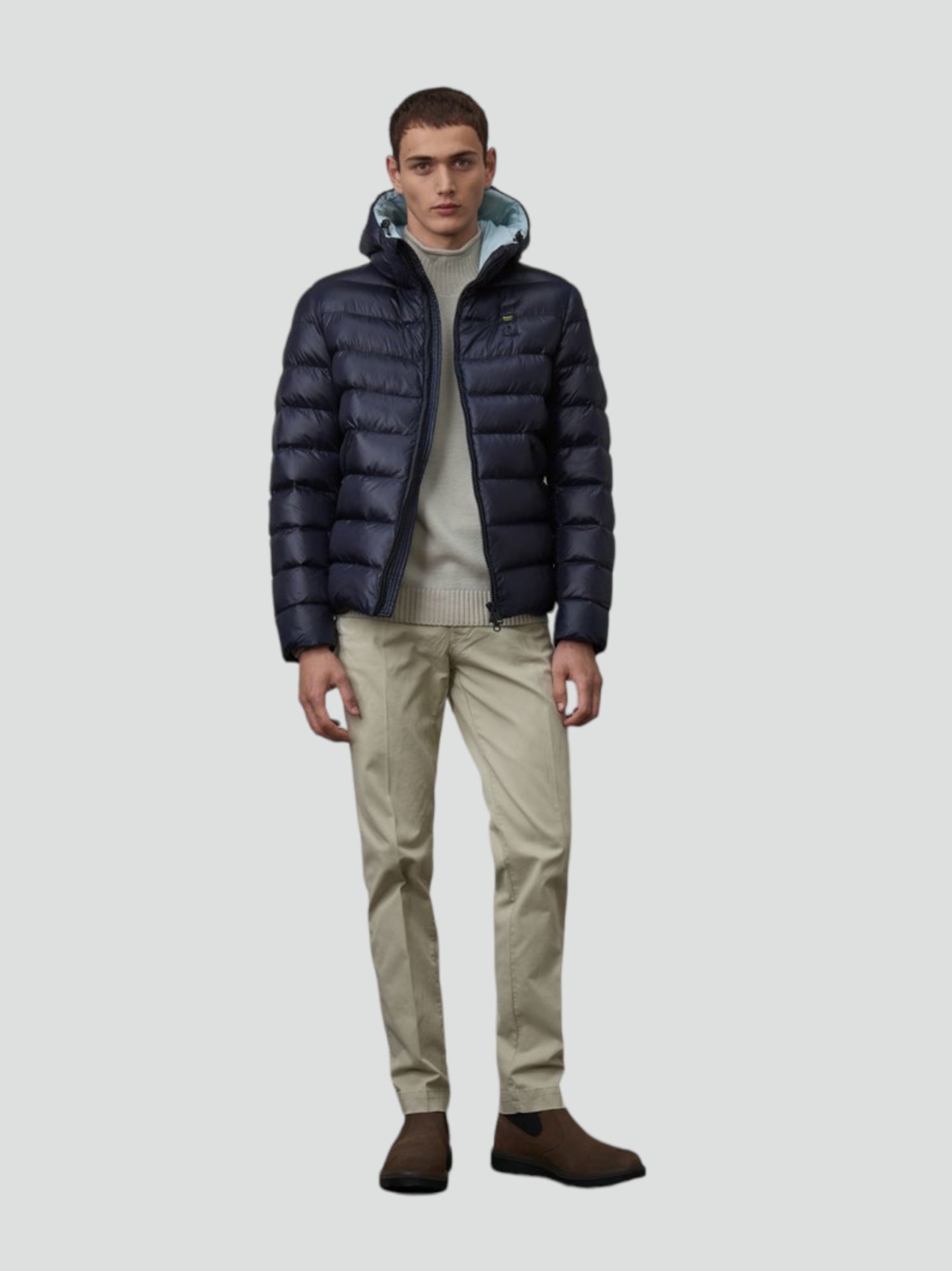 Piumino blu "Adams" in Eco Nylon con Cappuccio e Imbottitura 