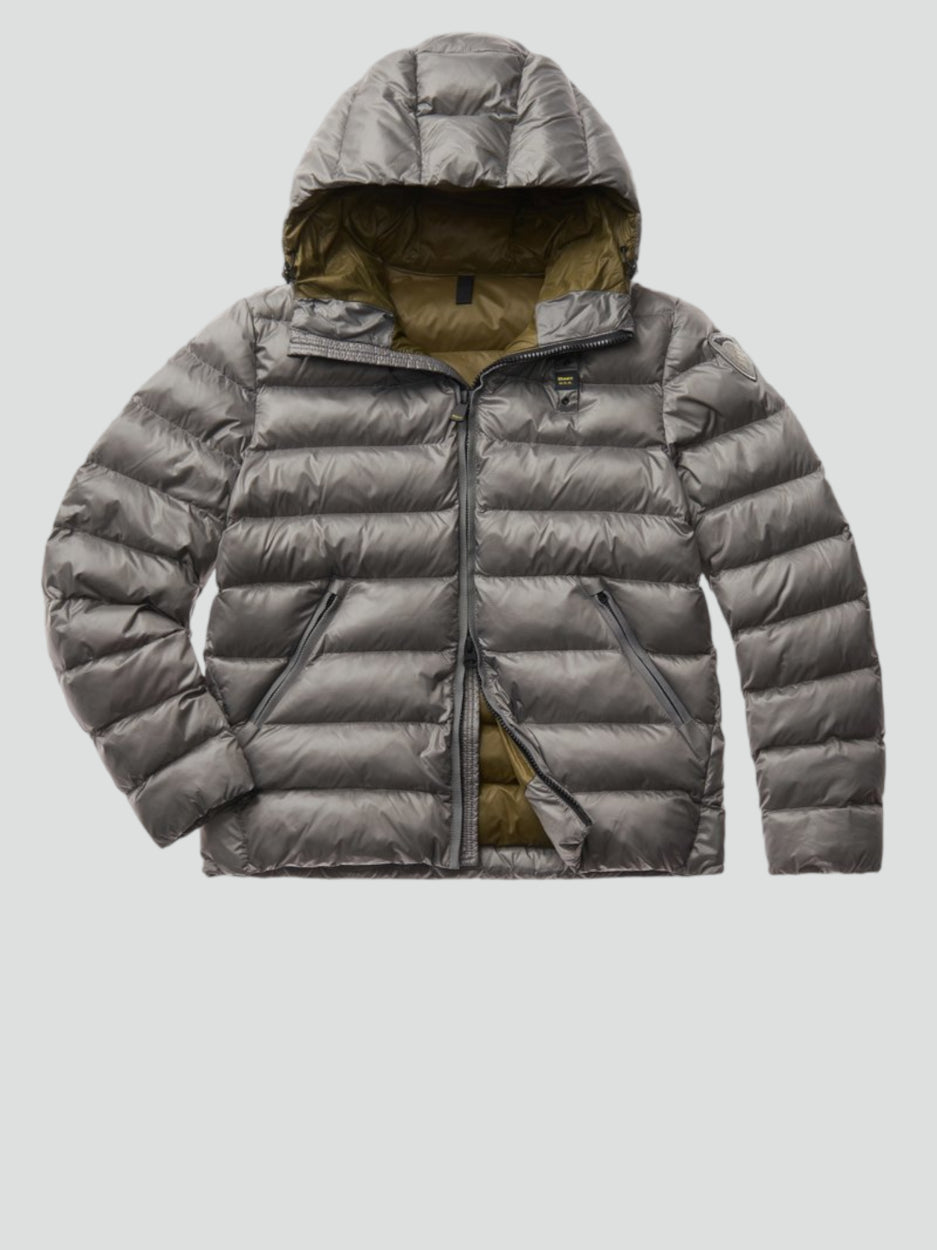 Piumino grigio "Adams" in Eco Nylon con Cappuccio e Imbottitura 
