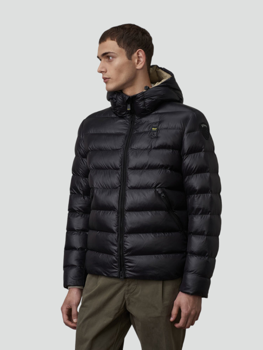 Piumino Nero "Adams" in Eco Nylon Micro-Rip con Cappuccio 