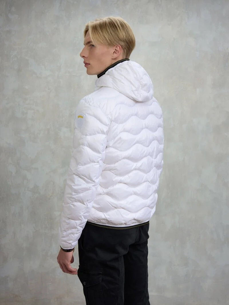 Piumino bianco "Wave" con Trapuntatura a Onde e Cappuccio 