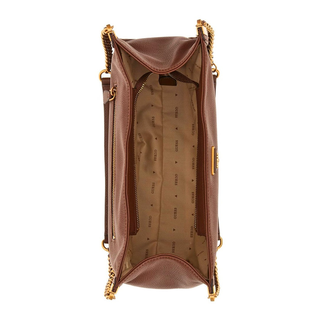 Shopper Guess "Shemara" marrone in ecopelle con dettagli metallici 