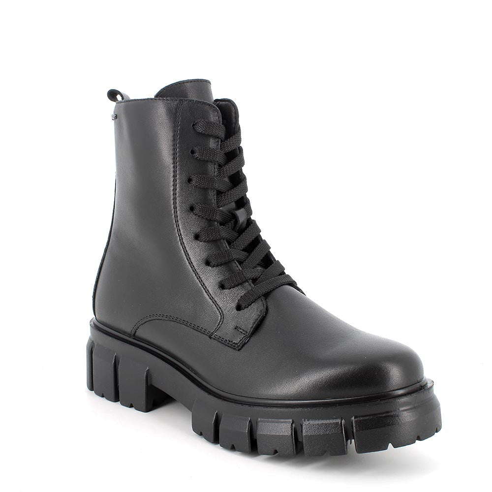 Anfibi Donna Neri in Pelle con Zip Laterale e Suola Chunky 