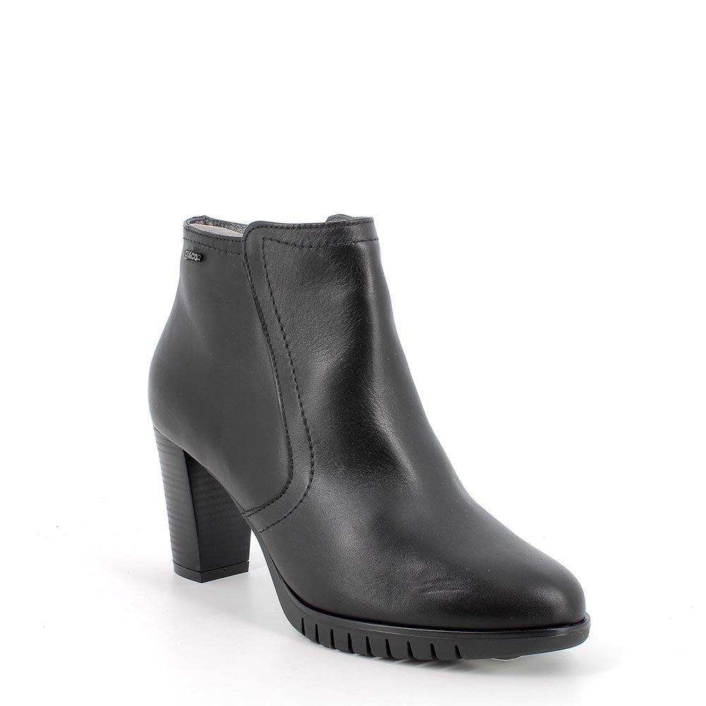 Stivaletti da donna neri in pelle con tacco largo 8 cm e zip laterale 