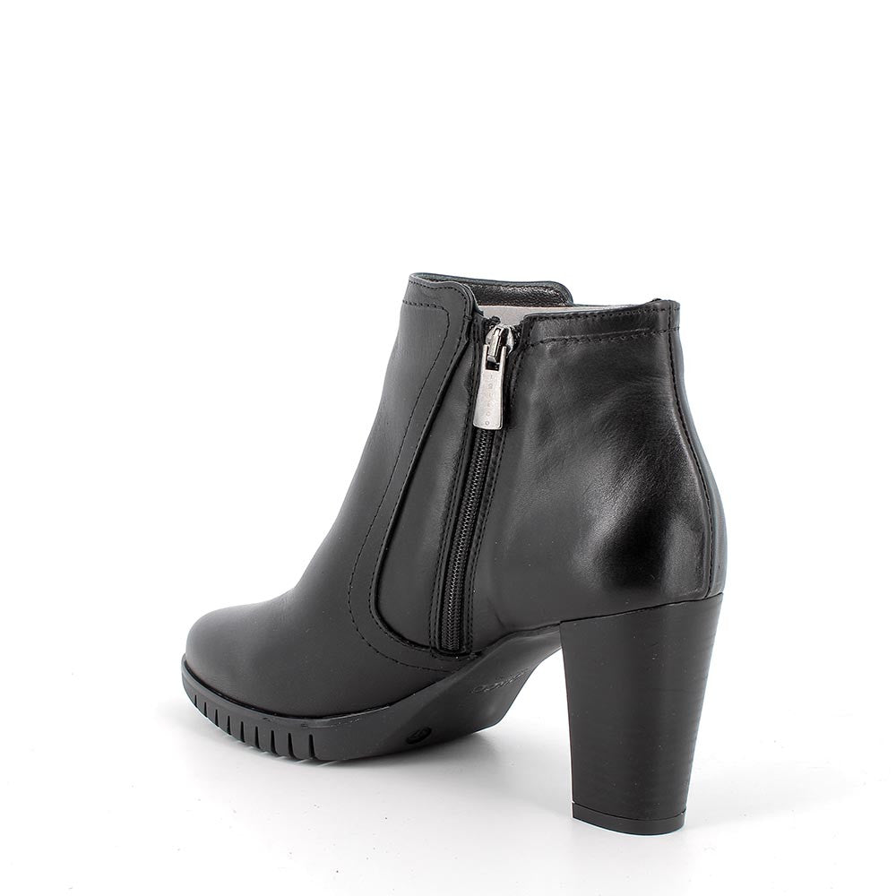 Stivaletti da donna neri in pelle con tacco largo 8 cm e zip laterale 
