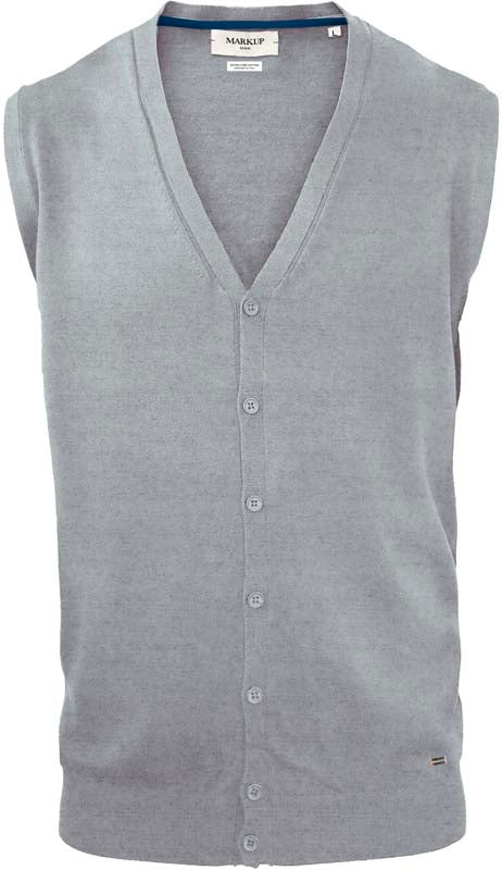 Gilet Grigio in Maglia con Scollo a V e Chiusura a Bottoni 
