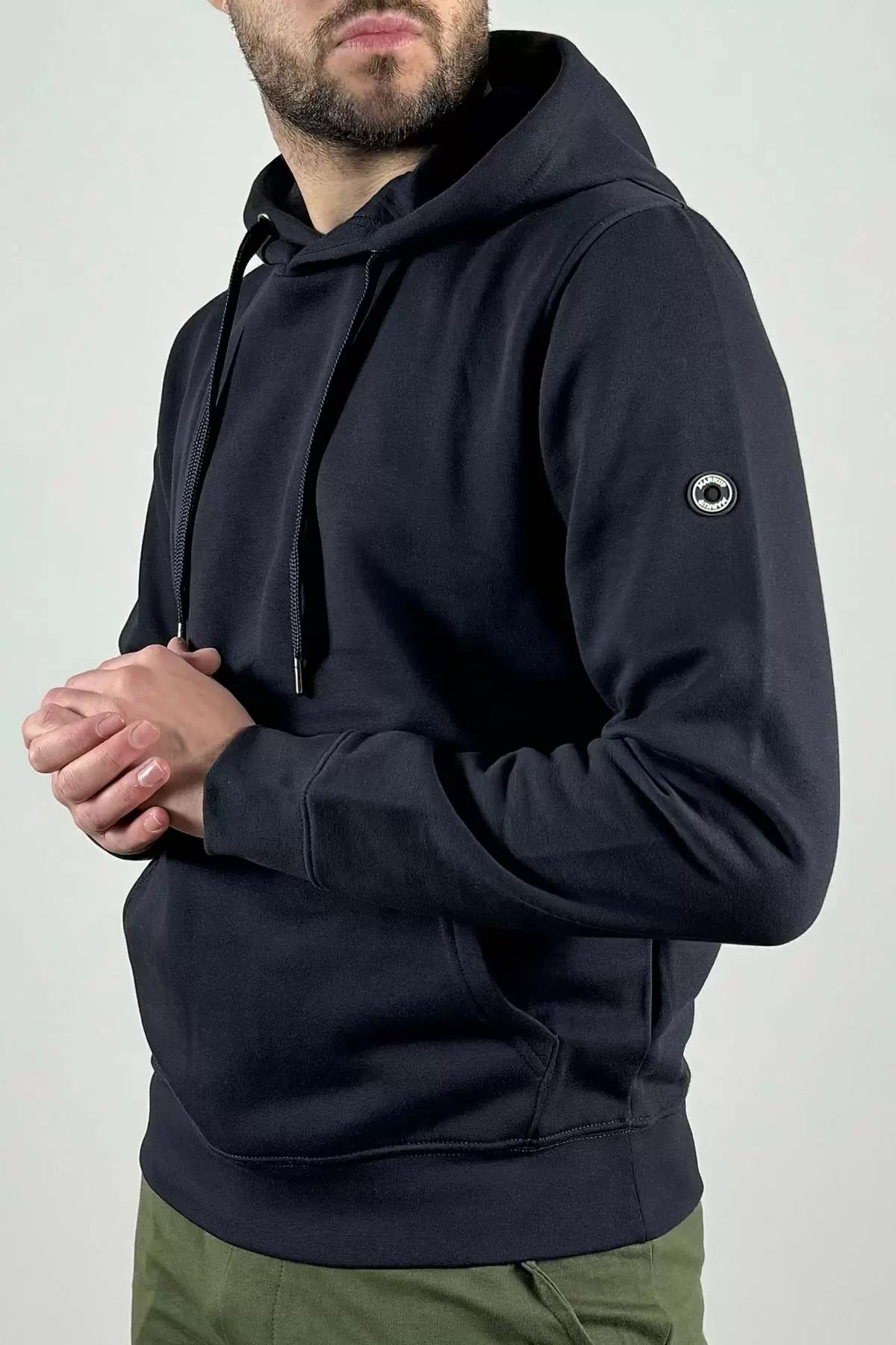 Felpa blu con cappuccio e patch gommata Markup 