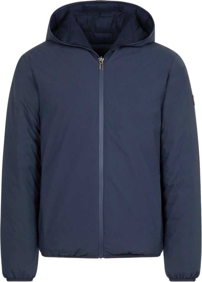 Giubbotto Reversibile Blu con Cappuccio e Imbottitura Sintetica 