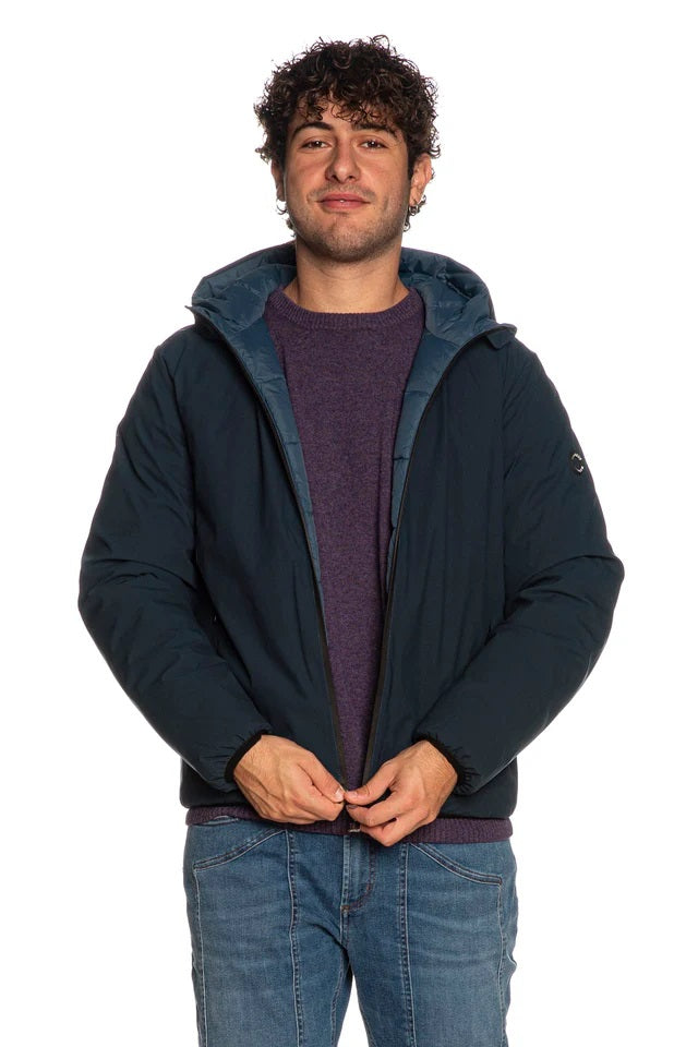 Giubbotto Reversibile Blu con Cappuccio e Imbottitura Sintetica 
