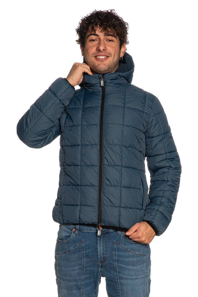 Giubbotto Reversibile Blu con Cappuccio e Imbottitura Sintetica 