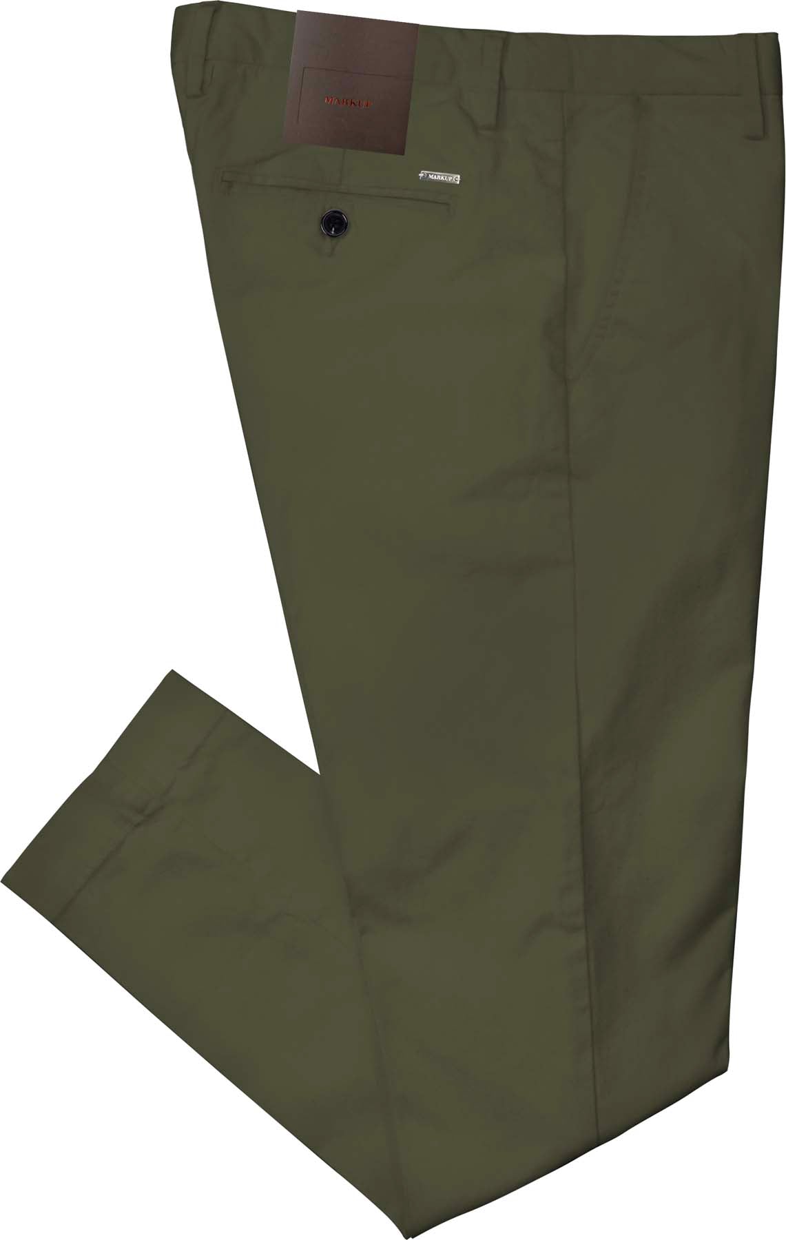 Pantaloni Verde Militare in Twill di Cotone Stretch Regular Fit 