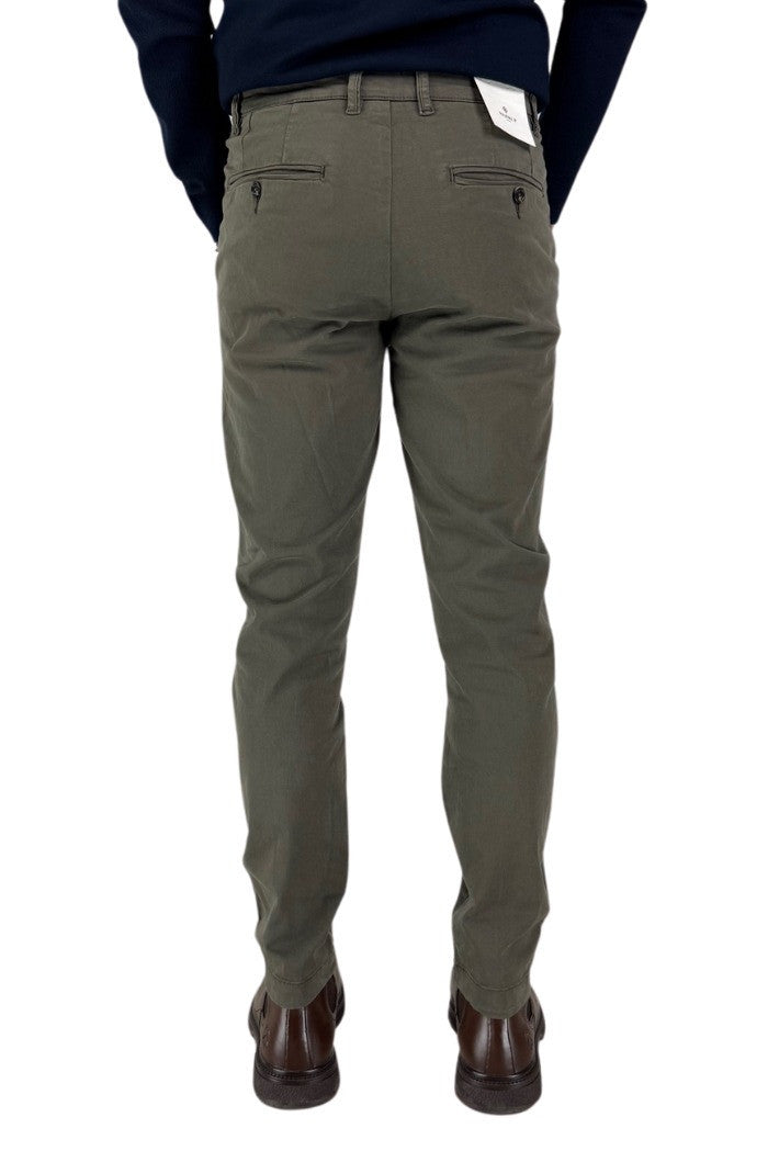 Pantaloni Verde Militare in Twill di Cotone Stretch Regular Fit 