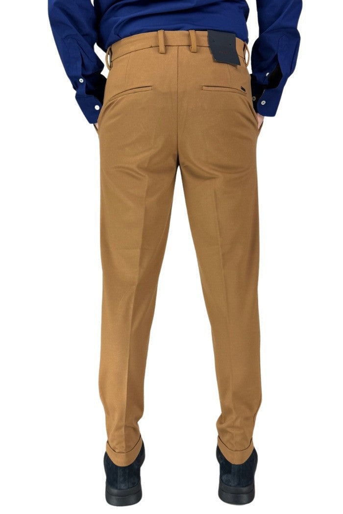 Pantaloni Cropped Carrot Cammello in Punto Milano con Vita Media 