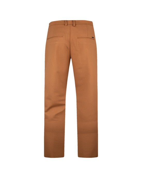Pantaloni Cropped Carrot Cammello in Punto Milano con Vita Media 