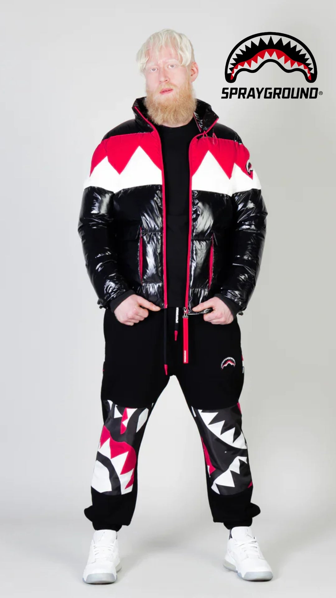 Piumino "Shark Down" Nero con Fantasia Denti Rosso/Bianco 