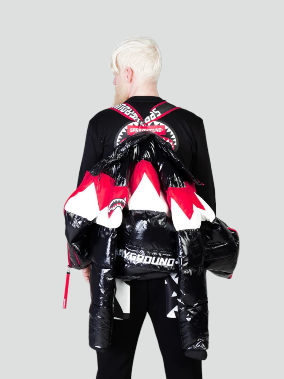 Piumino "Shark Down" Nero con Fantasia Denti Rosso/Bianco 