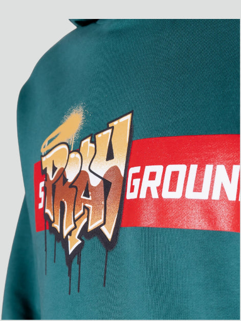 Felpa "Calmmind Bronzing Monster" Verde con Logo in Stile Graffiti 