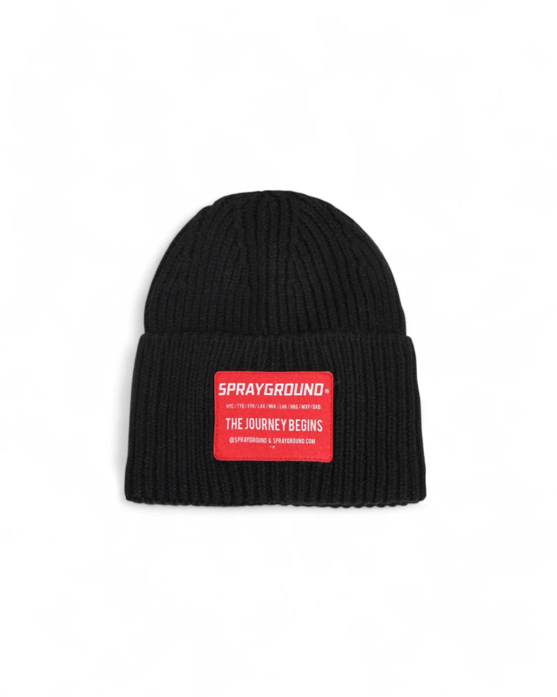 Beanie "Smooth Patch" Nero a Coste con Patch Rossa in Ecopelle 