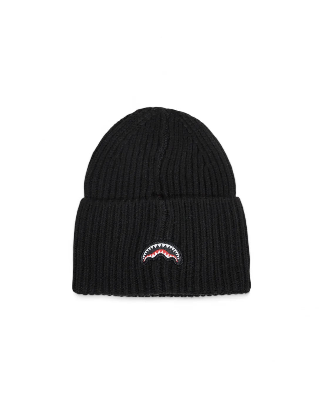 Beanie "Smooth Patch" Nero a Coste con Patch Rossa in Ecopelle 