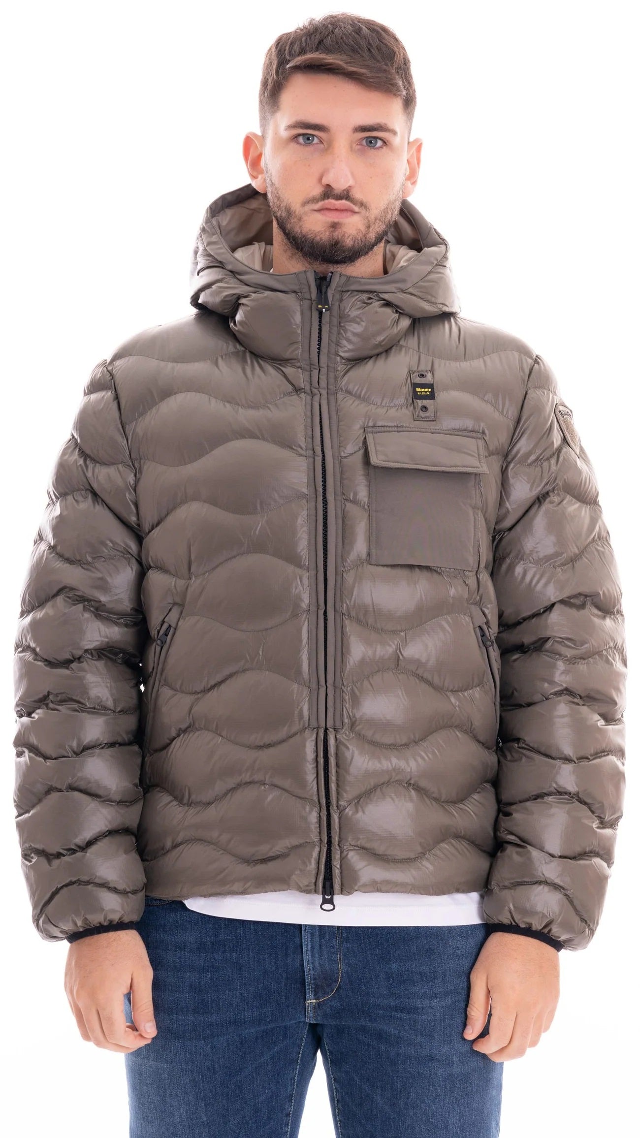 Piumino "Bryant" Color Pigna con Interno Beige e Taschino sul Petto 