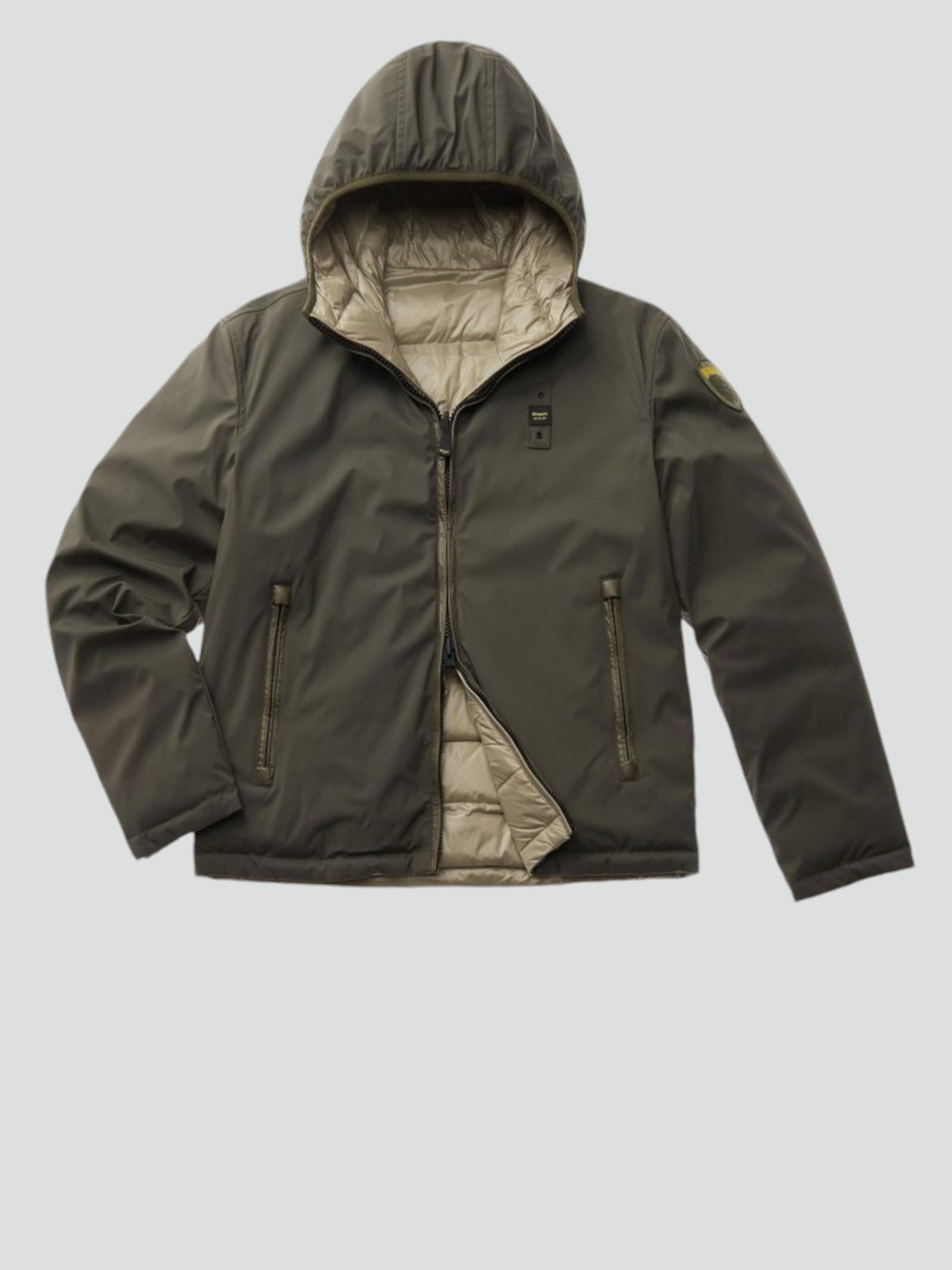 Piumino Reversibile Verde "Ballard" in Nylon Lucido e Neoprene 