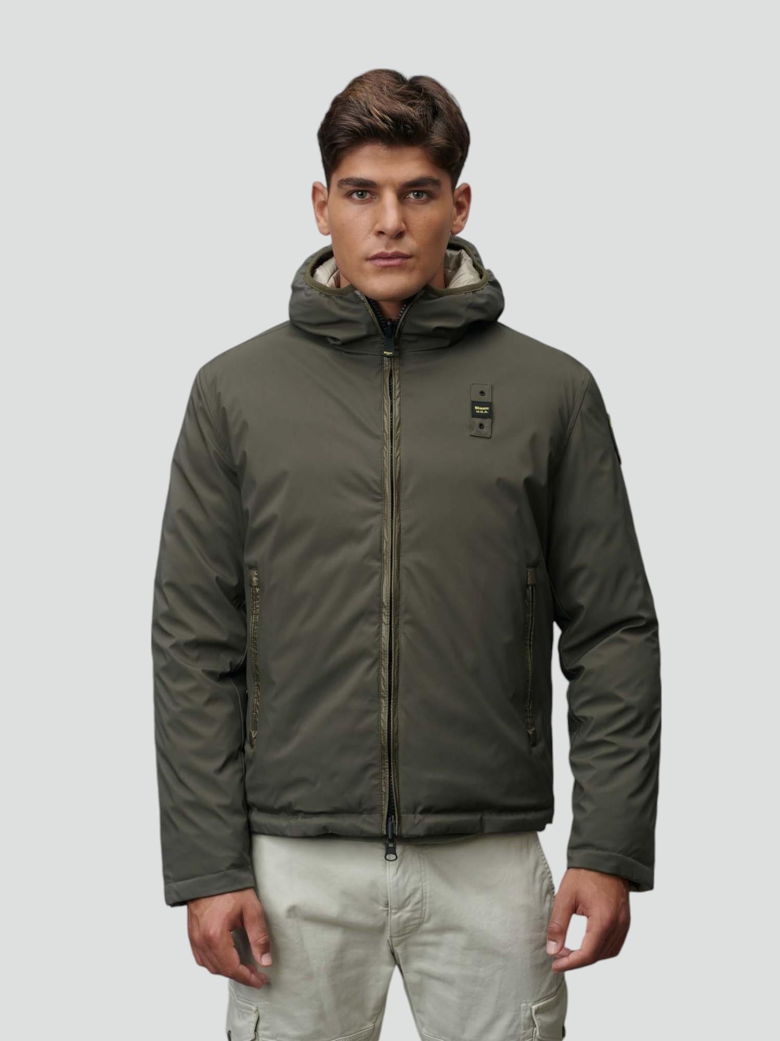Piumino Reversibile Verde "Ballard" in Nylon Lucido e Neoprene 