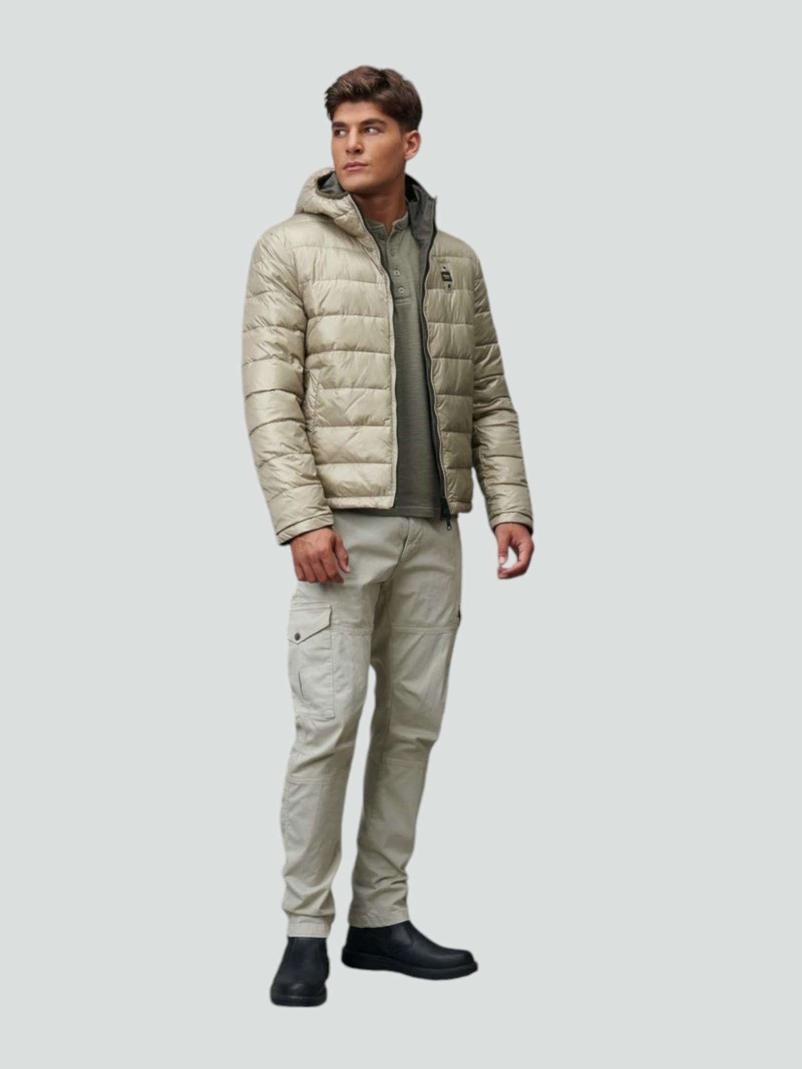 Piumino Reversibile Verde "Ballard" in Nylon Lucido e Neoprene 