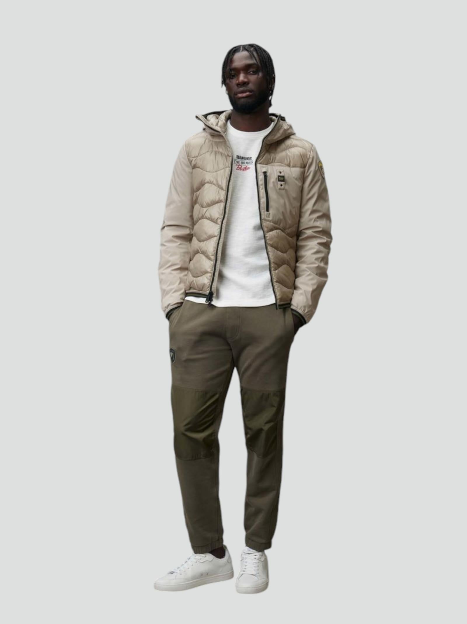 Piumino Beige "Albert" con Imbottitura Mista e Maniche in Neoprene 
